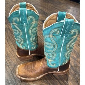 Tony Lama Womens Boots 7B Turquoise Goat Leather 12" Western Cowboy Square Toe